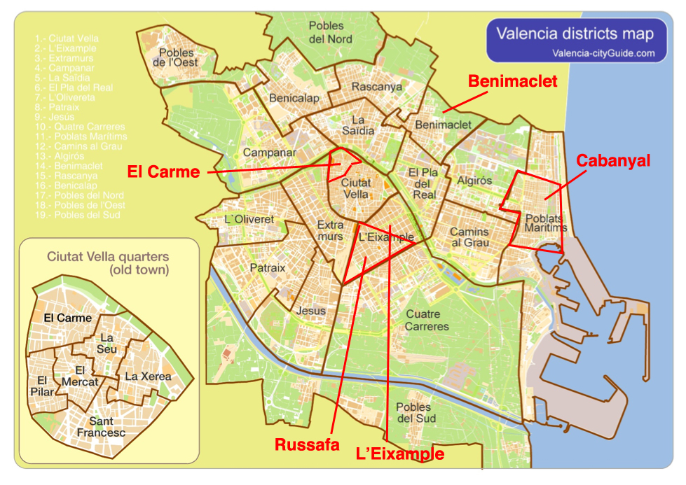 Карта валенсии с достопримечательностями